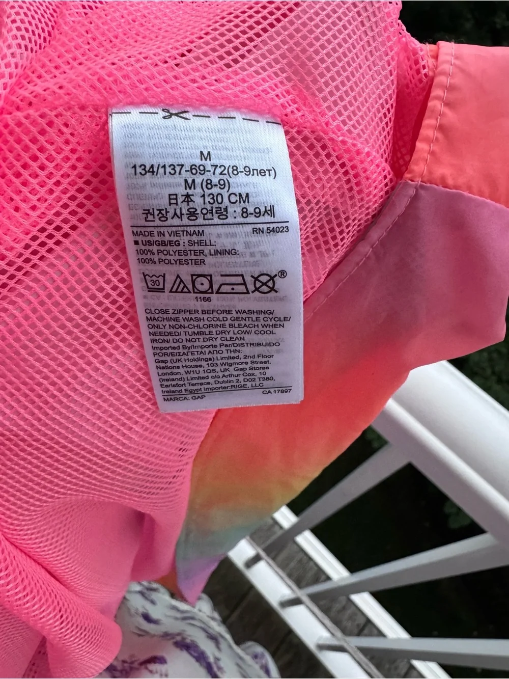 GAP Pastel Rainbow Hooded Raincoat in Pink, Yellow, Blue